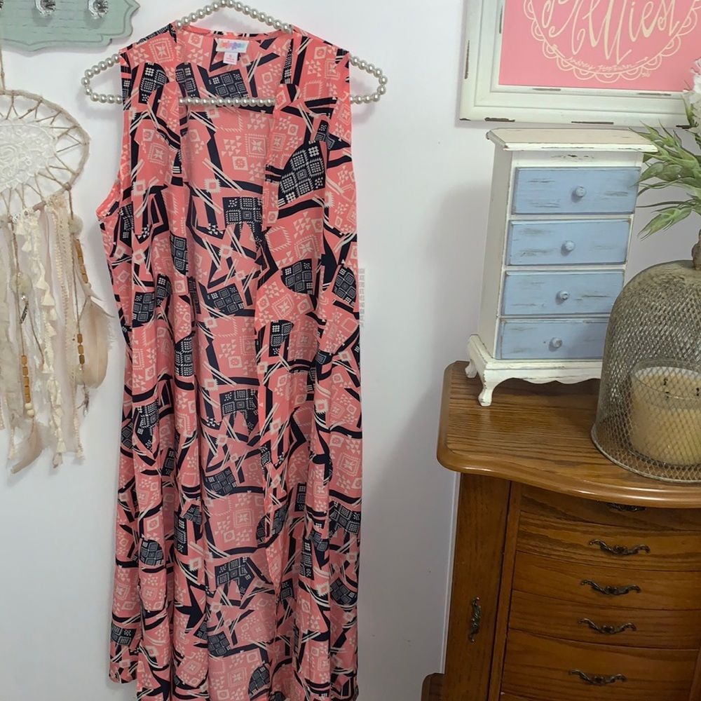NEW LuLaRoe Joy Duster Vest Small S Geometric Long Sleeveless Cardigan Pink